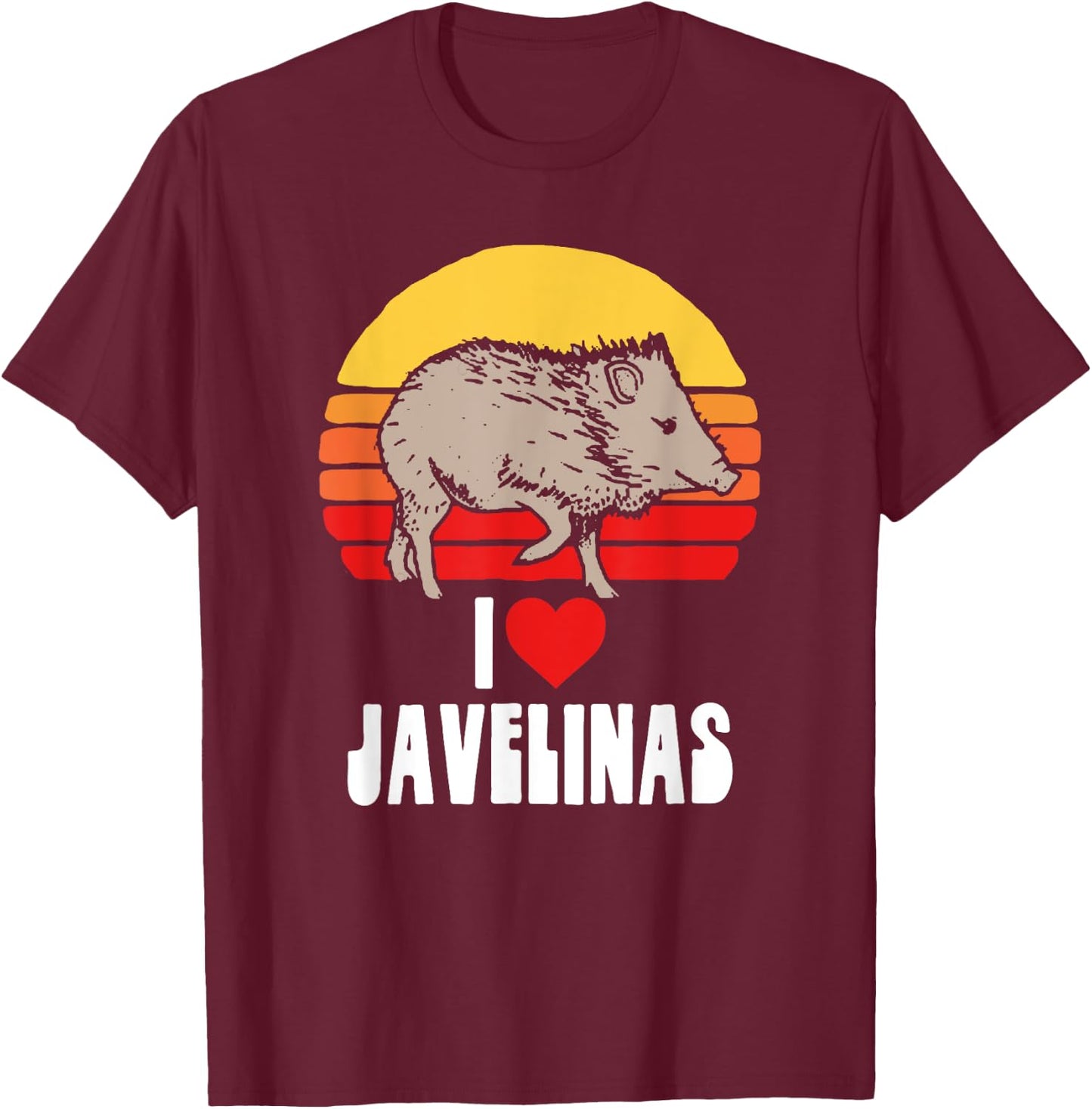 I Love Javelinas Vintage Retro 80s Sunset Cute Heart Arizona T-Shirt - T-Shirt | Maroon