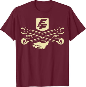 Fast & Furious EST'D 2001 Crossed Wrench Logo T-Shirt - T-Shirt | Maroon