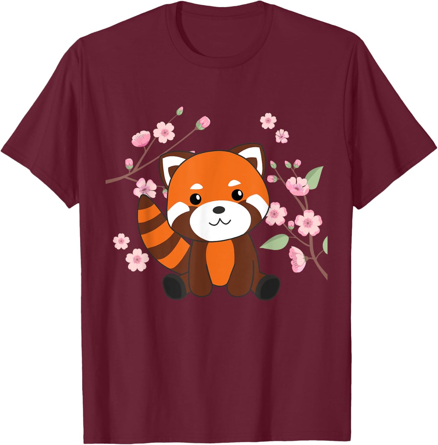 Red Panda Sweet Animals For Kawaii Cherry Blossoms T-Shirt - T-Shirt | Maroon