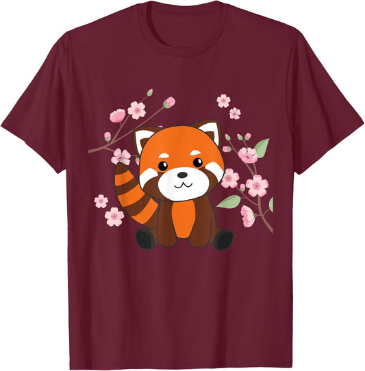 Red Panda Sweet Animals For Kawaii Cherry Blossoms T-Shirt - T-Shirt | Maroon