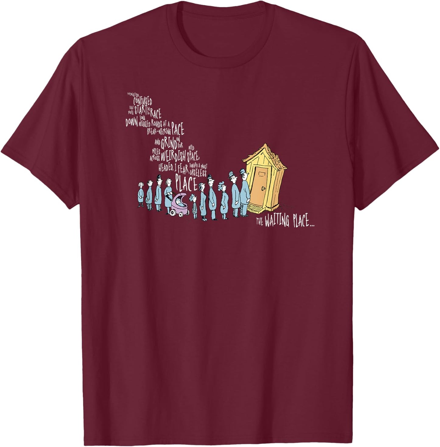 Dr. Seuss Oh the Places You'll Go - The Waiting Place Black T-Shirt - T-Shirt | Maroon