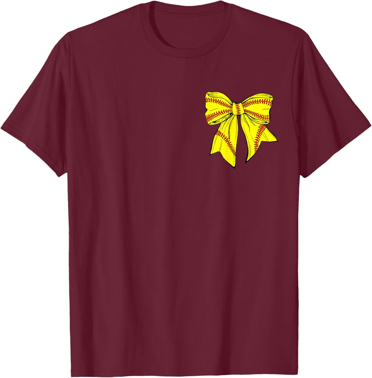 Softball Bow Game Day Coquette Women Front and Back Print T-Shirt - T-Shirt | Maroon