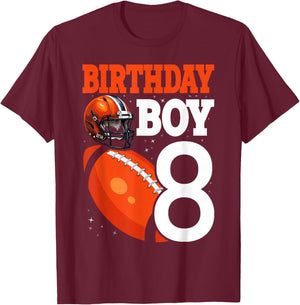 8 Years Old Boy Football Player 8th Football Birthday Boys T-Shirt - T-Shirt | Maroon