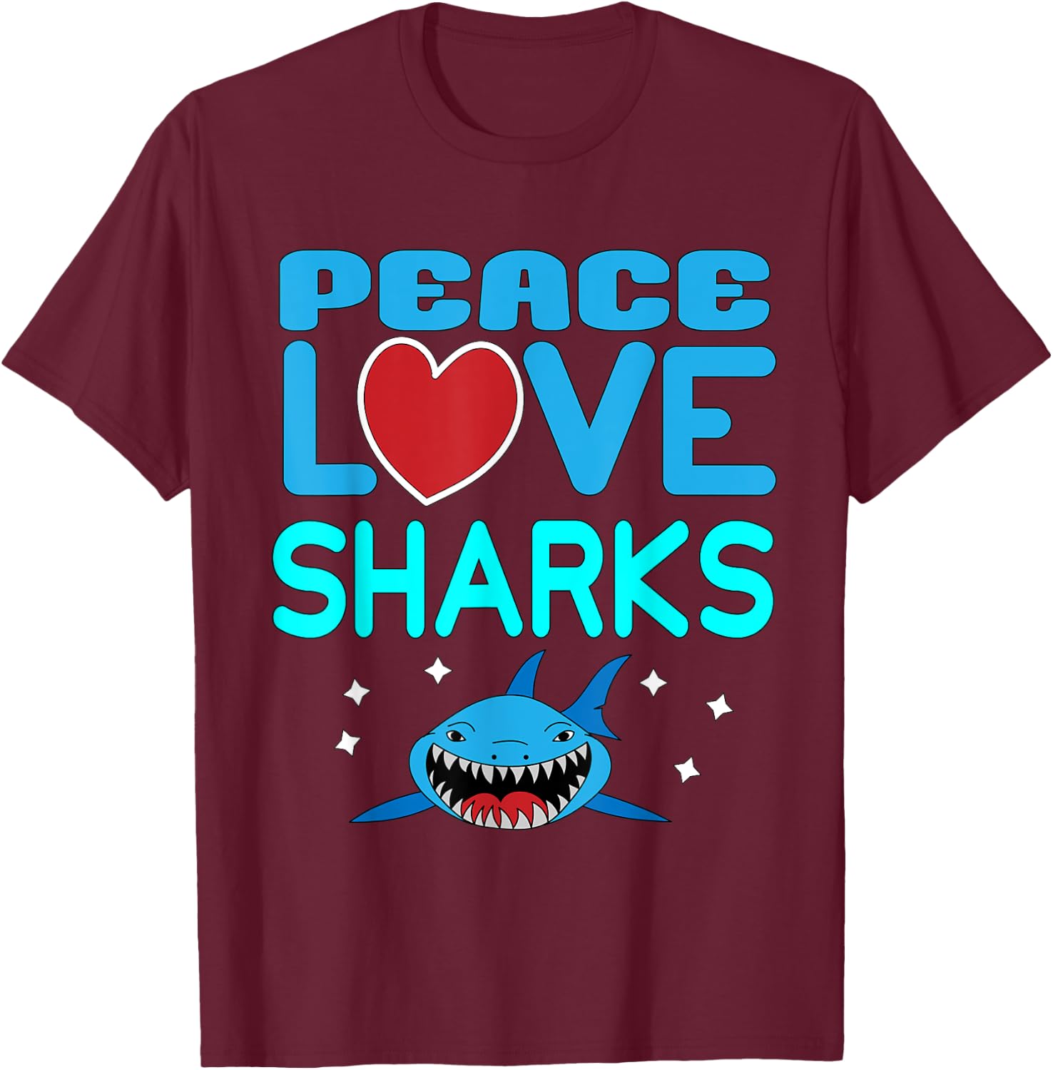Peace Love Sharks Sea Creatures Dangerous Hammerhead Shark T-Shirt - T-Shirt | Maroon