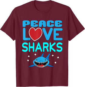 Peace Love Sharks Sea Creatures Dangerous Hammerhead Shark T-Shirt - T-Shirt | Maroon