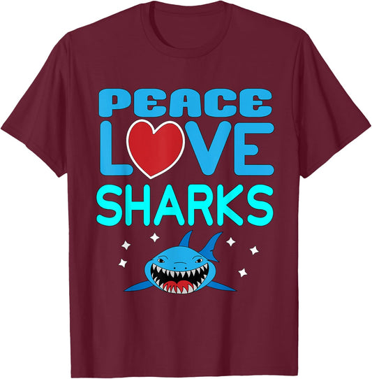Peace Love Sharks Sea Creatures Dangerous Hammerhead Shark T-Shirt - T-Shirt | Maroon