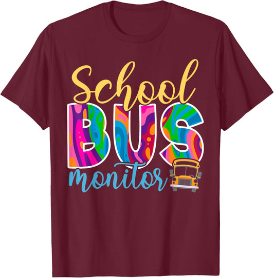 Cute School Bus Monitor T-Shirt - T-Shirt | Maroon