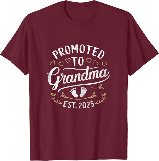 Promoted to Grandma Est. 2025 T-Shirt - T-Shirt | Maroon