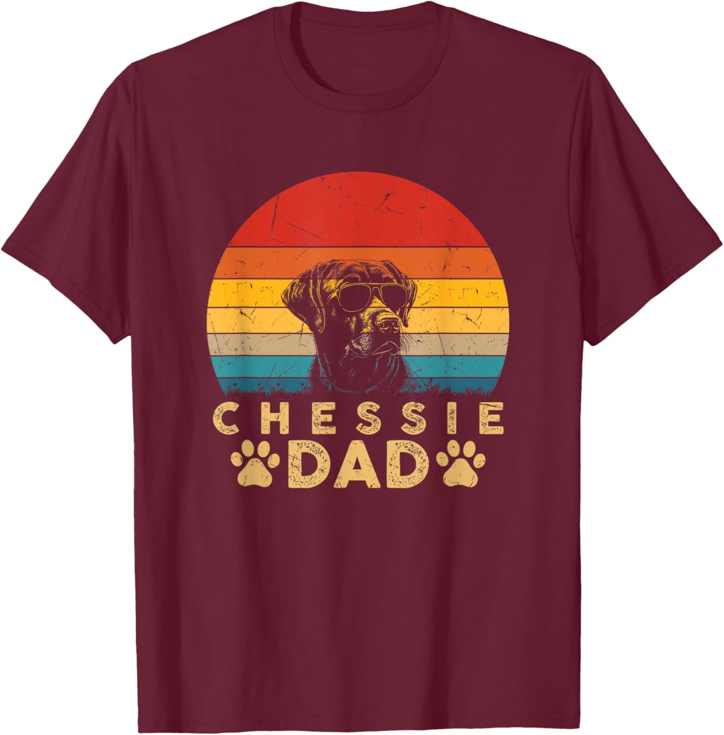 Vintage Cool Chessie Dad Dog Lovers Paw Print Fathers Day T-Shirt - T-Shirt | Maroon