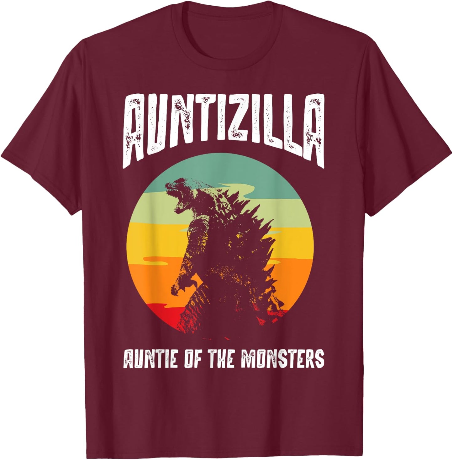 Auntzilla Aunt Of The Monsters Retro Vintage Sunset T-Shirt - T-Shirt | Maroon