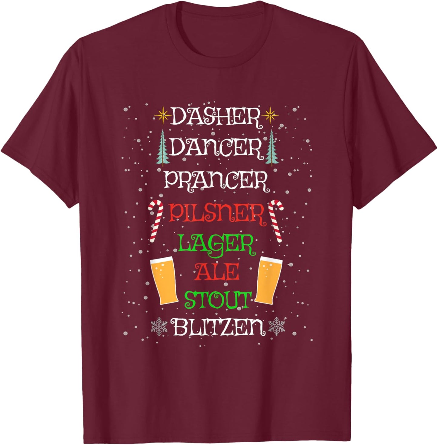 Cute Christmas Reindeer Pilsner Lager Ale Stout Beer Lover T-Shirt - T-Shirt | Maroon