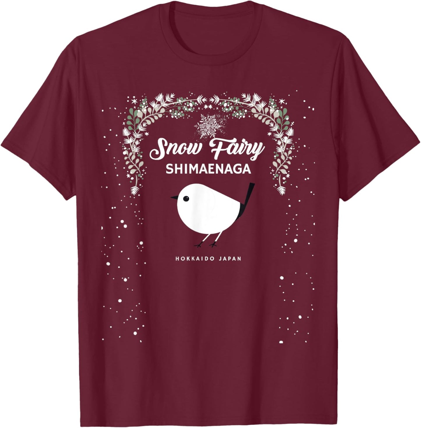 Cute Sagasa Snow Fairy Hokkaido Japanese Birds T-Shirt - T-Shirt | Maroon
