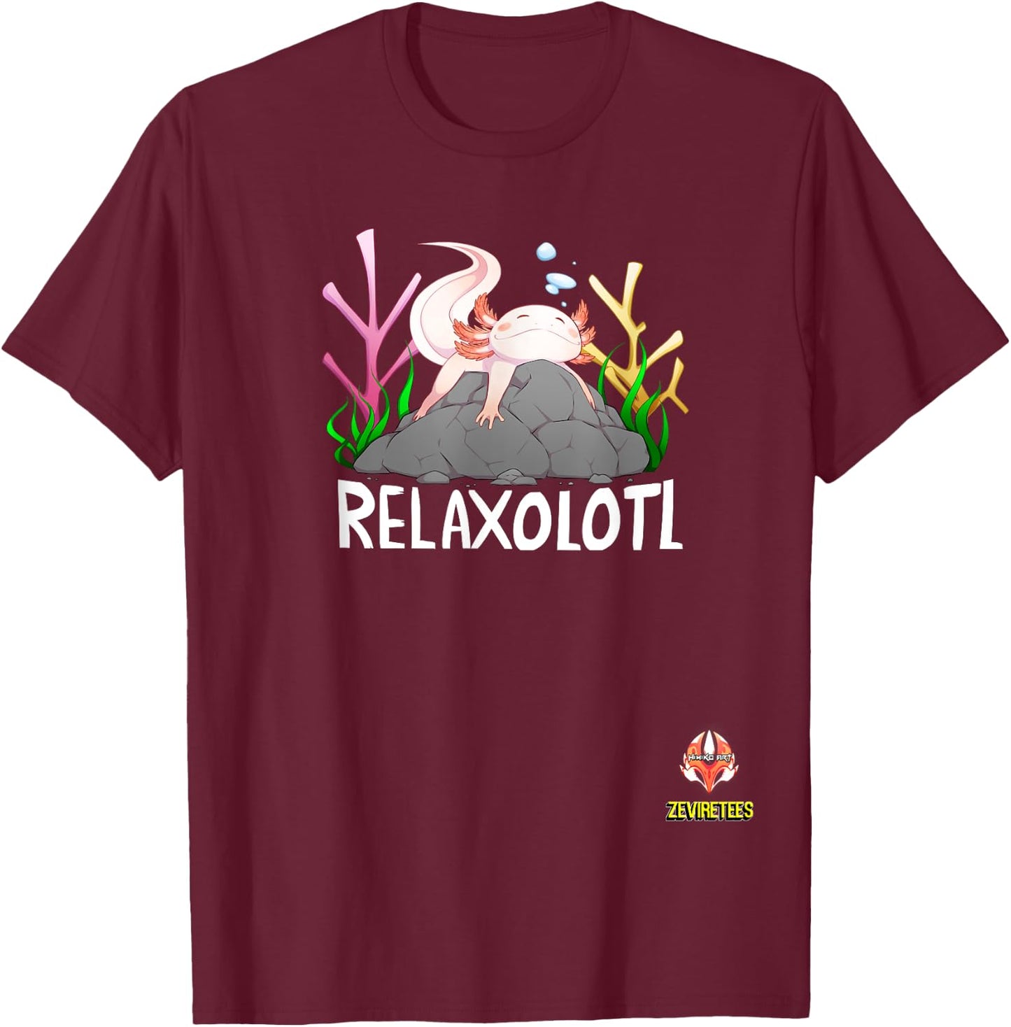 Relaxolotl a cute relaxing axolotl on a rock T-Shirt - T-Shirt | Maroon