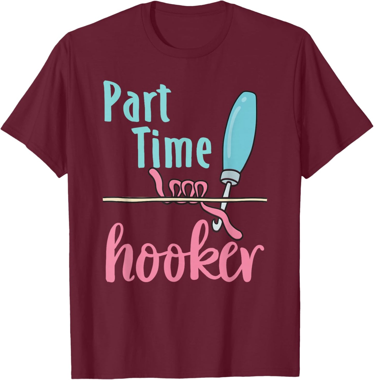 Cool Rug Hooking Artist Gifts and Apparel Adult Funny Rug Hooking X-Small Black Short Sleeve Modern Funny Letter Print Fun Humorous 'hooker' Pun Design T-Shirt - T-Shirt | Maroon