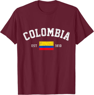 Colombia Est. 1810 Colombian Flag Independence Day T-Shirt - T-Shirt | Maroon