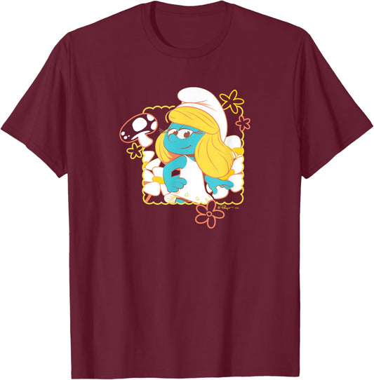 The Smurfs Movie Smurfette Poses with Flowers T-Shirt - T-Shirt | Maroon