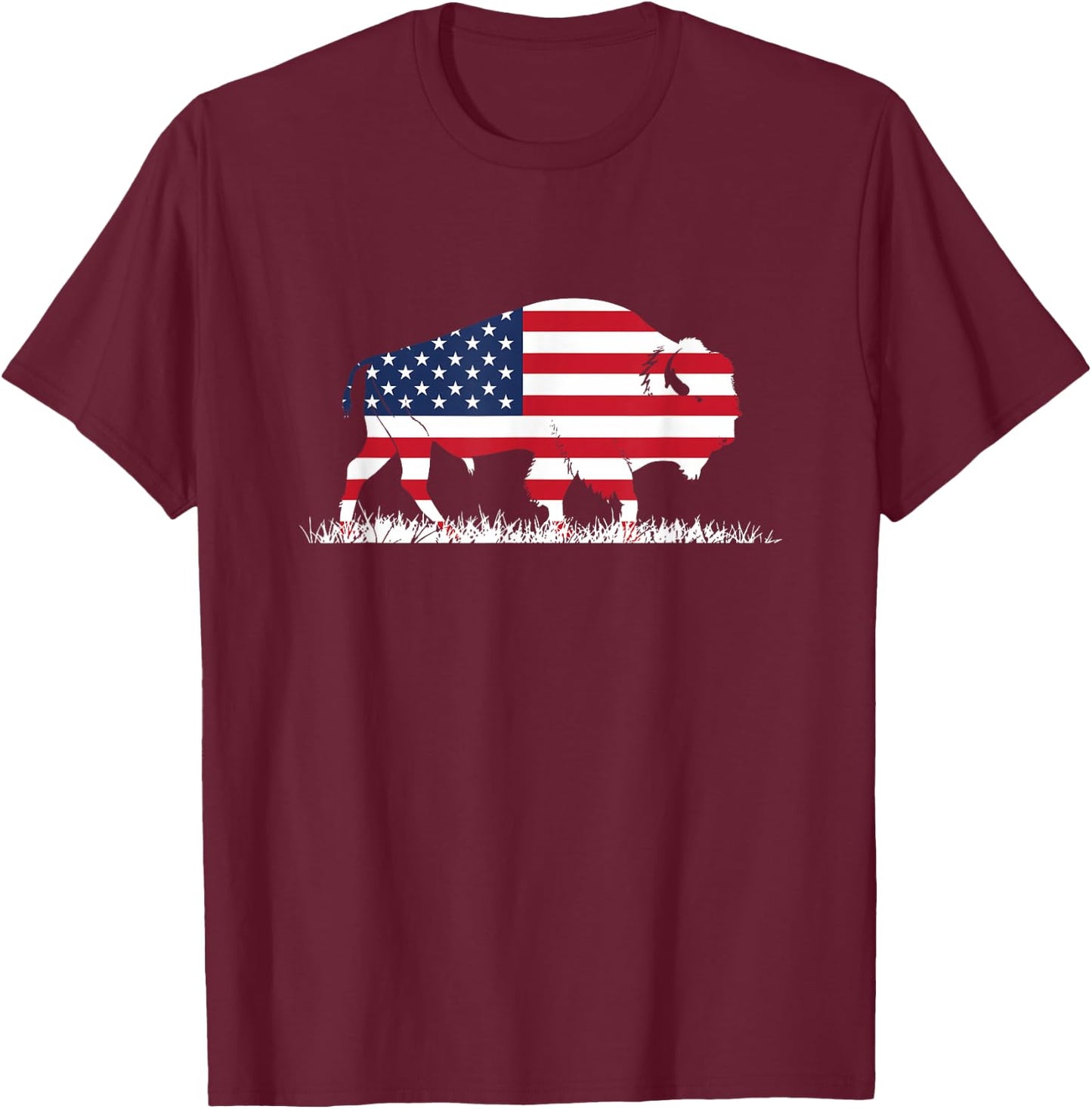 USA Flag American Buffalo Women Girls Kids Men T-Shirt - T-Shirt | Maroon