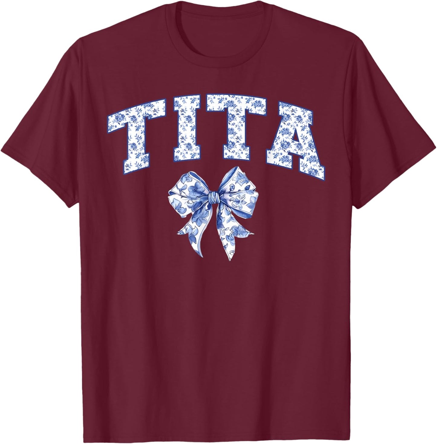 Tita Coquette Toile Blue Bow Floral Family Matching T-Shirt - T-Shirt | Maroon