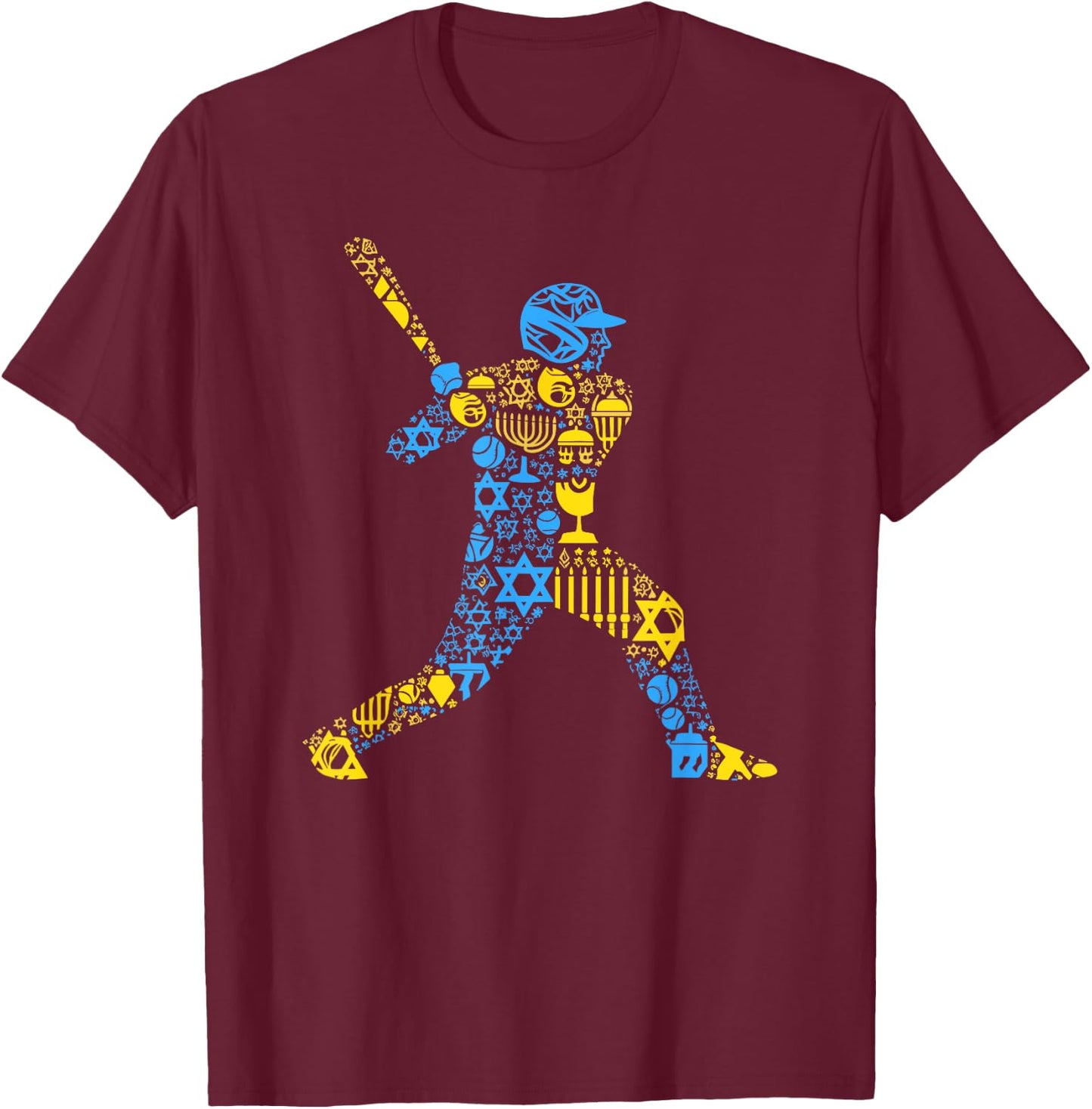 Baseball Menorah Dreidel Jewish Hanukkah Kids T-Shirt - T-Shirt | Maroon