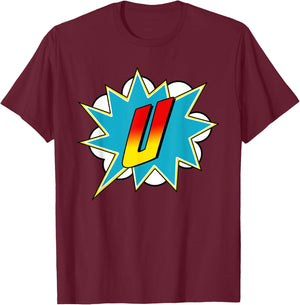 Letter U Superhero Name Comic Letter Retro Costume T-Shirt - T-Shirt | Maroon