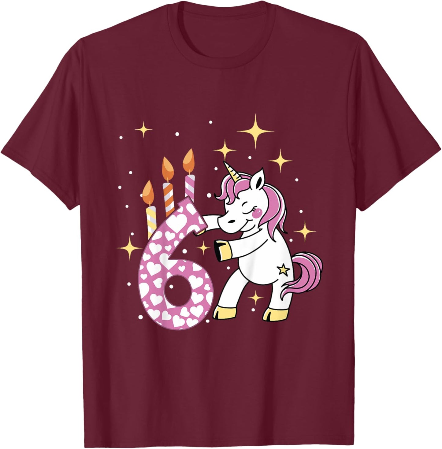 6th Birthday Unicorn For A 6 Years Old Girl Birthday T-Shirt - T-Shirt | Maroon