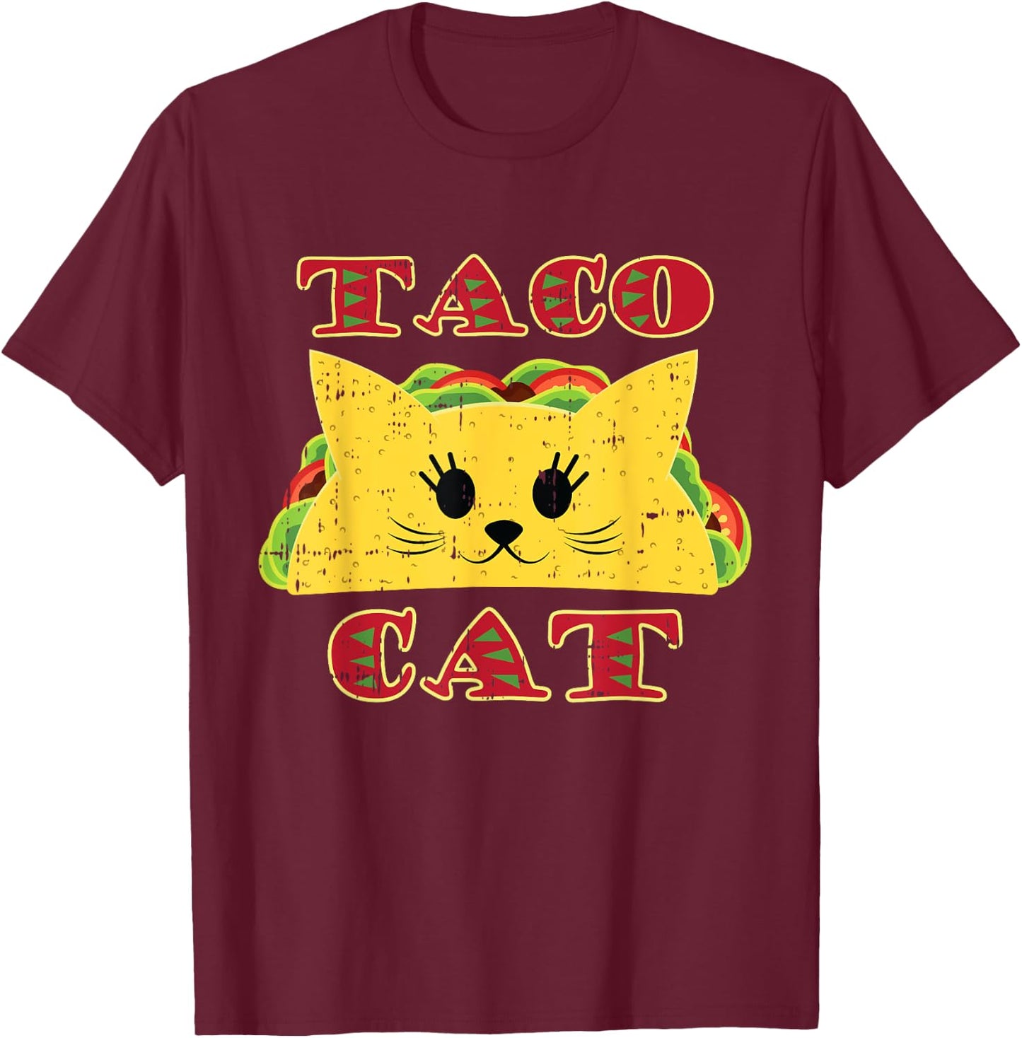 Taco Cat Black Cute Fun-ny Mexican Tortilla Food Animal Gift T-Shirt - T-Shirt | Maroon
