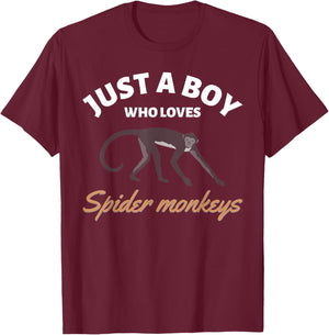 Just A Boy Who Loves Spider Monkeys Endangered Monkey T-Shirt - T-Shirt | Maroon