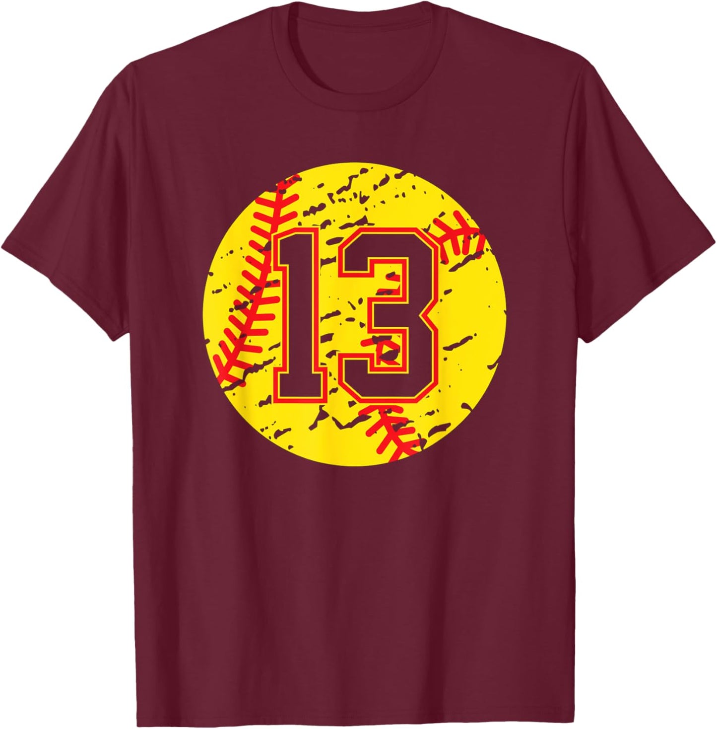 Softball Number 13 Mom Show Support Favorite Player T-Shirt - T-Shirt | Maroon