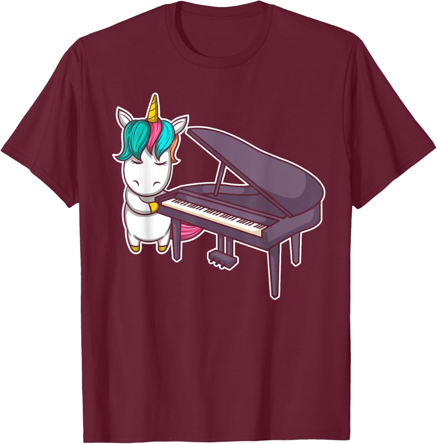 Cute Grand Piano Player Pianist Musician I Unicorn T-Shirt - T-Shirt | Maroon