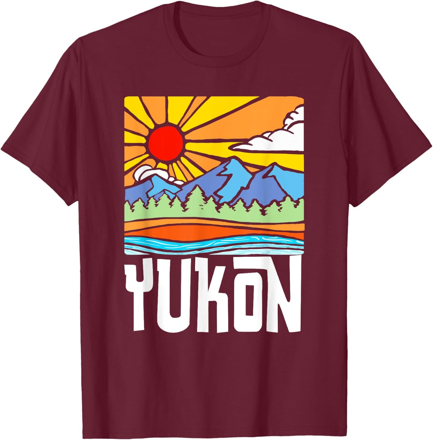 Yukon Canada Artistic Nature & Mountains Vintage Graphic T-Shirt - T-Shirt | Maroon