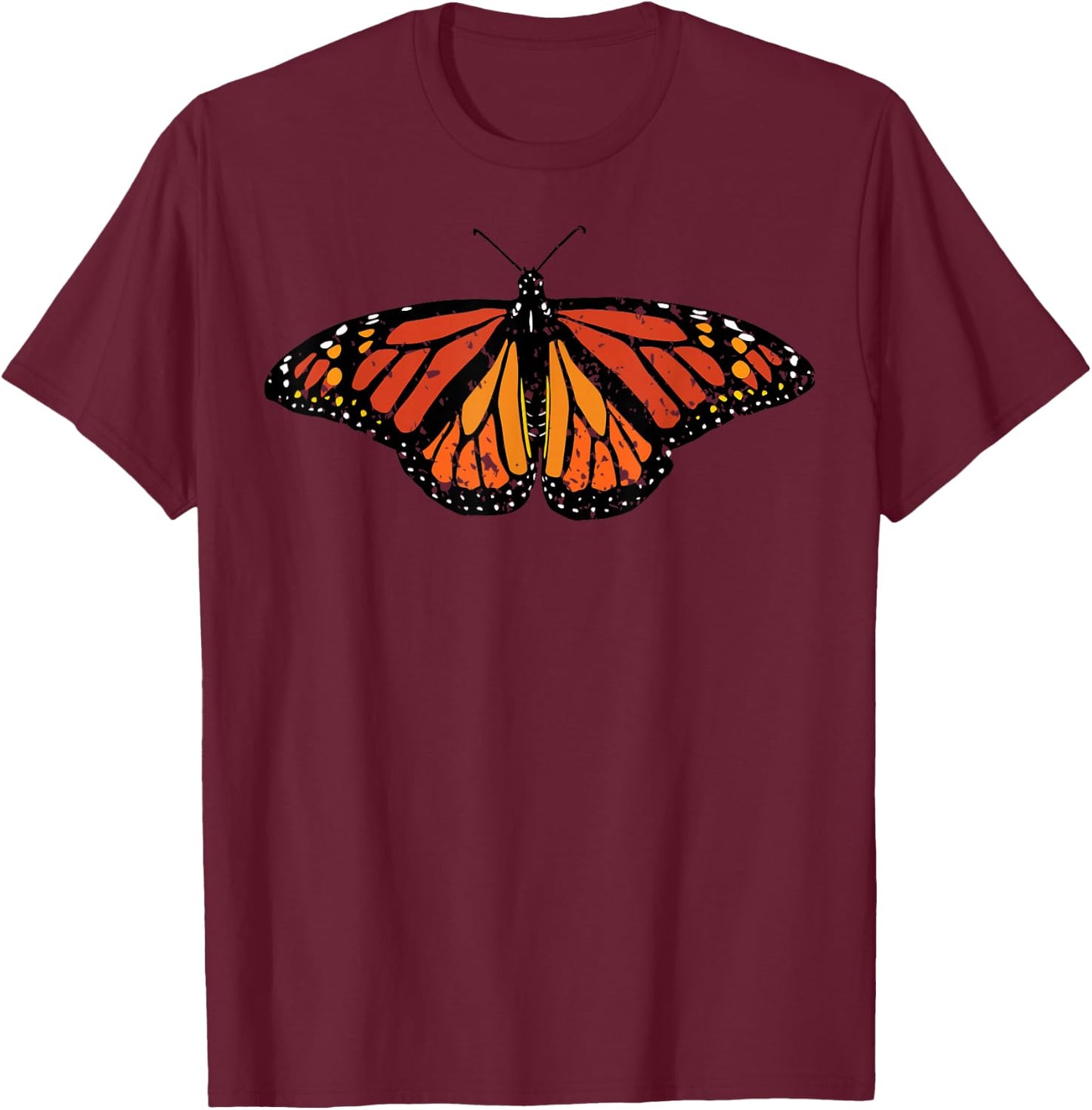 Monarch Butterfly Distressed T-Shirt - T-Shirt | Maroon