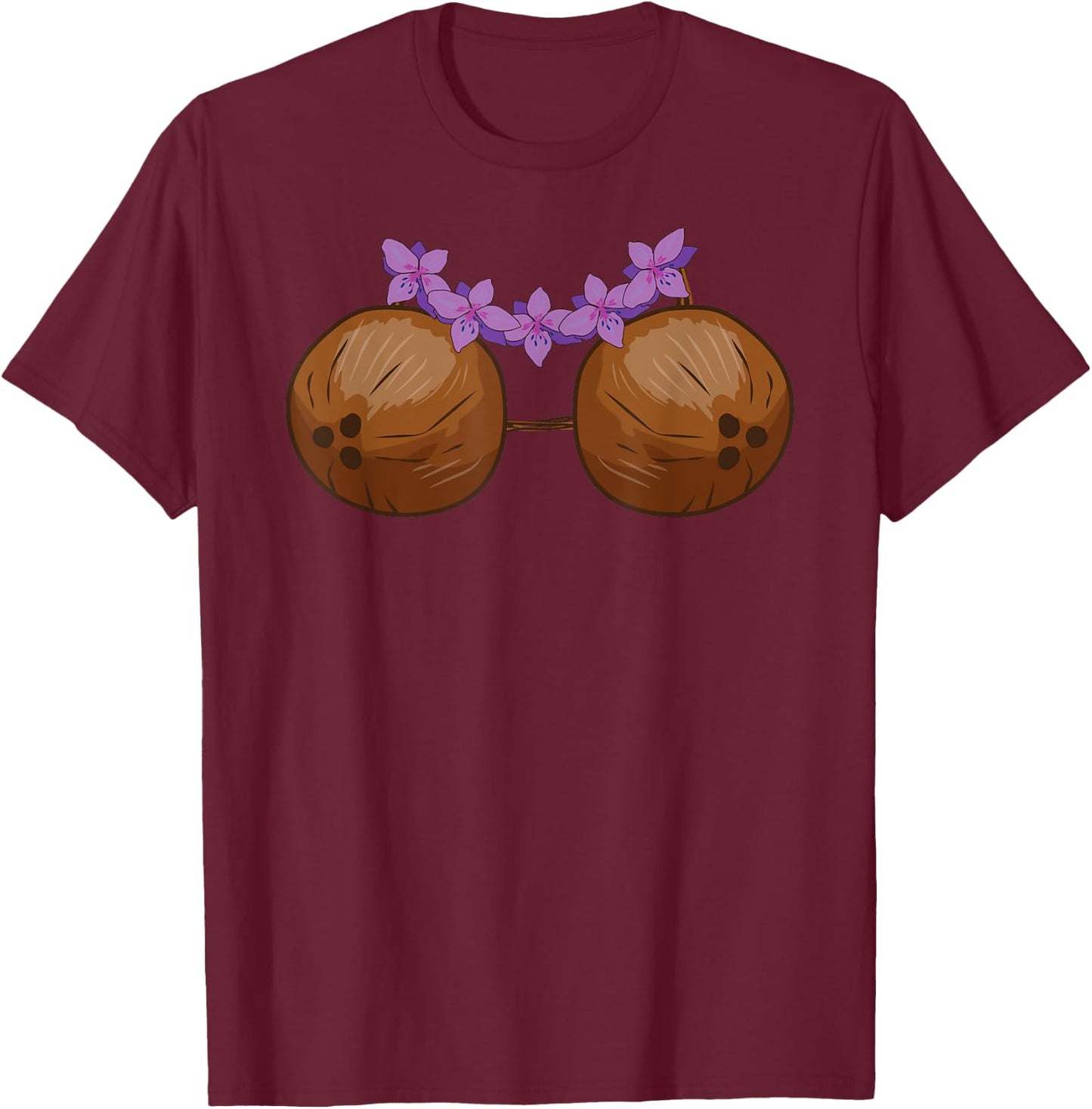 Coconut Bra Funny Hawaiian Halloween Costume T-Shirt - T-Shirt | Maroon