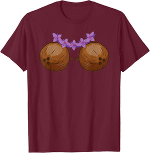 Coconut Bra Funny Hawaiian Halloween Costume T-Shirt - T-Shirt | Maroon
