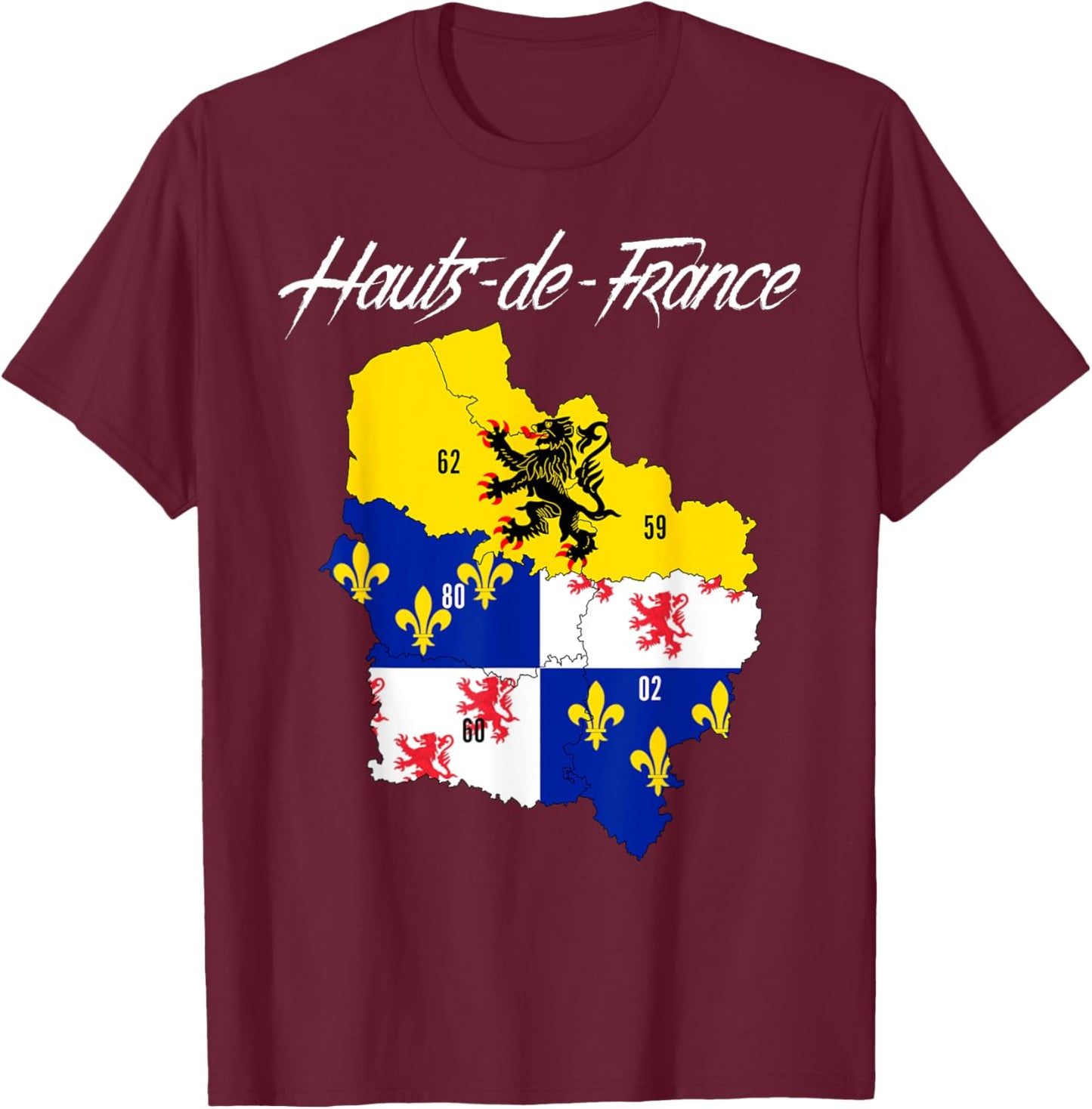 Map Flag of Hauts-de-France, French Region T-Shirt - T-Shirt | Maroon