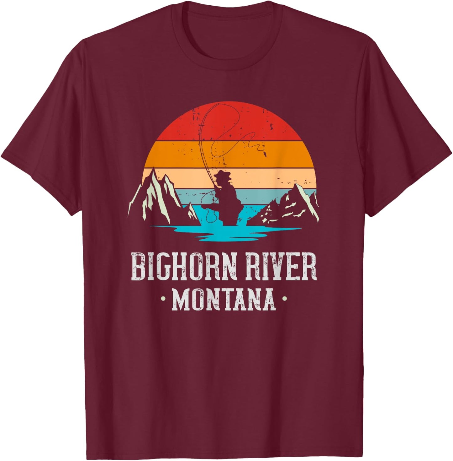 Fly Fishing Bighorn River Montana T-Shirt - T-Shirt | Maroon