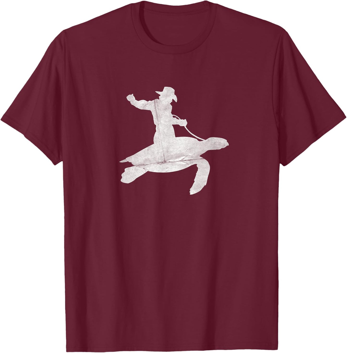 Cowboy Riding a Sea Turtle Distressed T-Shirt - T-Shirt | Maroon