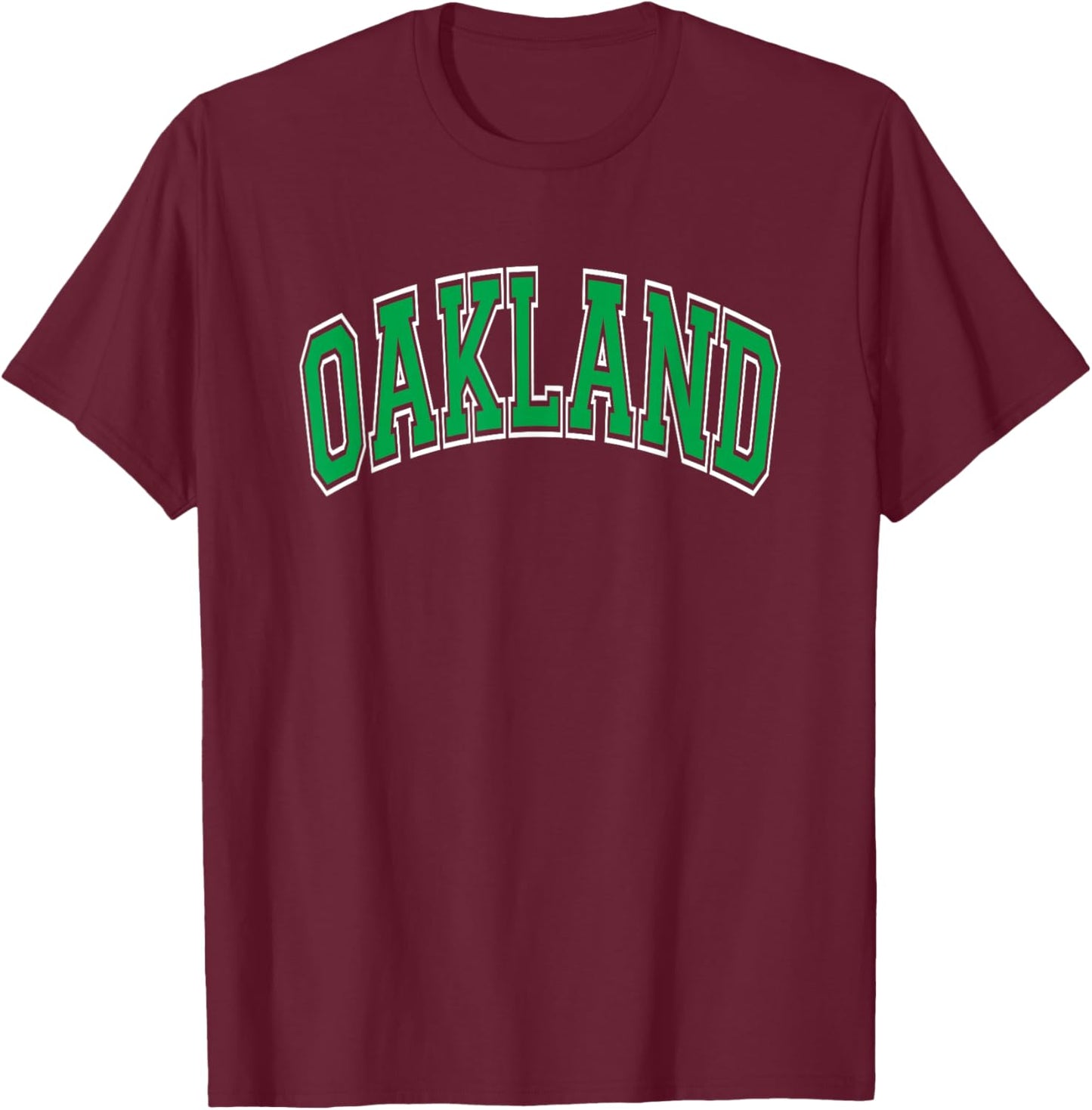 Oakland Arched Green Text T-Shirt - T-Shirt | Maroon