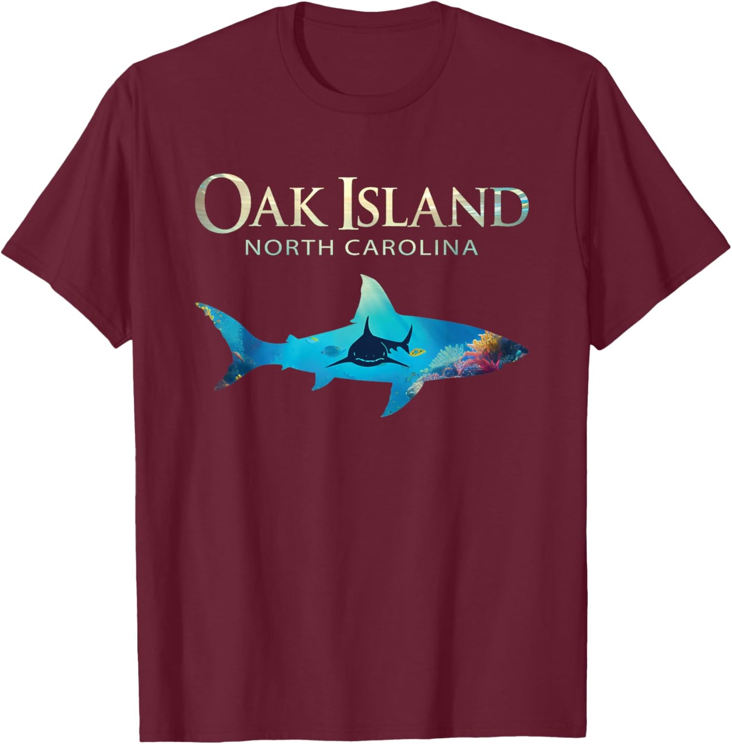 Oak Island Retro Oak Island Nc Shark T-Shirt - T-Shirt | Maroon
