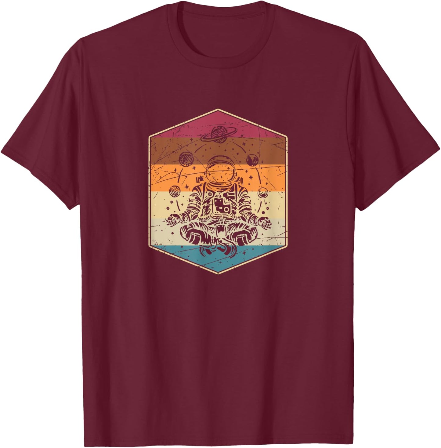 Funny Meditation Yoga Cosmonaut Science Gift Retro Astronaut T-Shirt - T-Shirt | Maroon