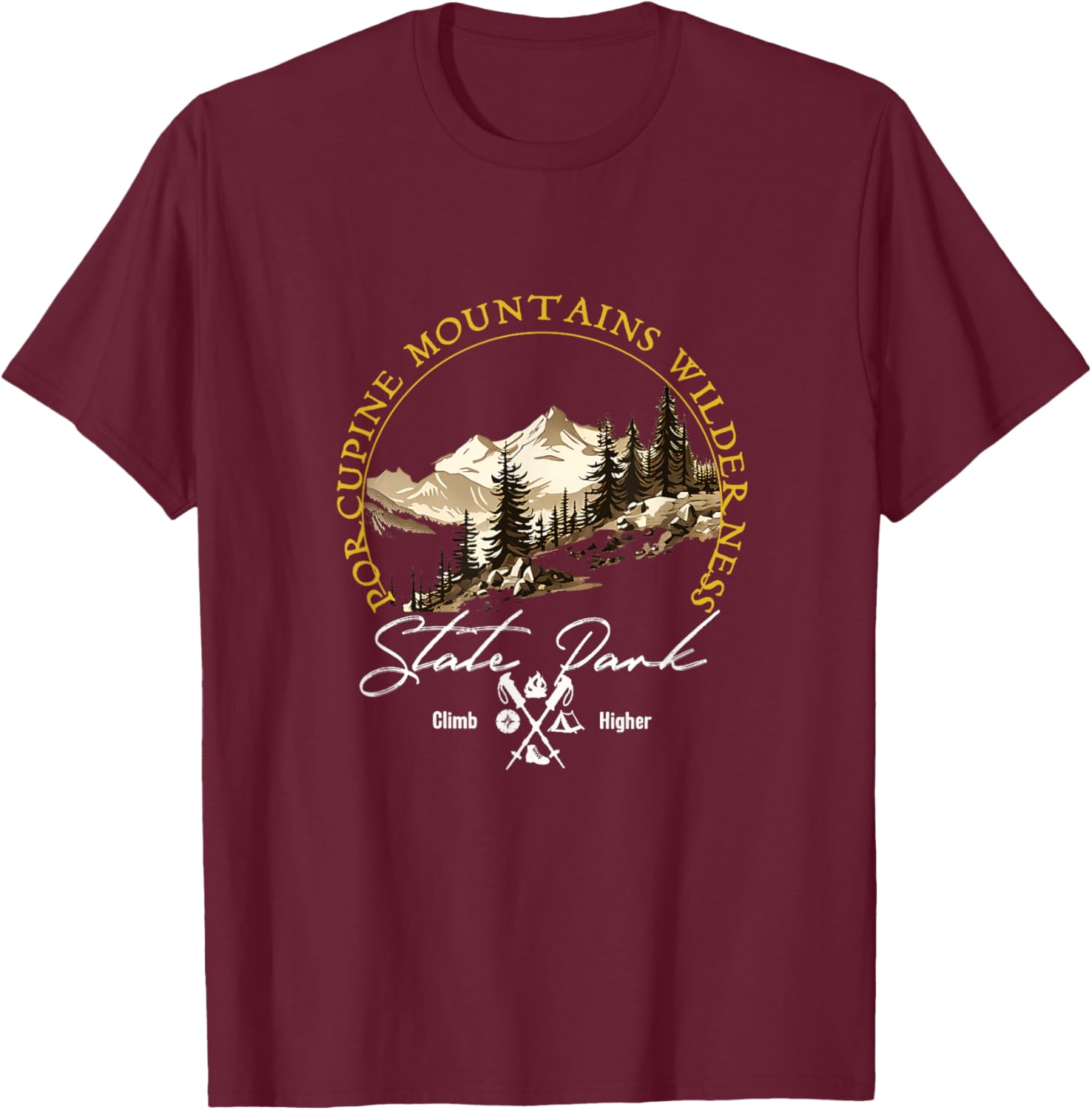 Porcupine Mountains Wilderness State Park Retro Apparel T-Shirt - T-Shirt | Maroon