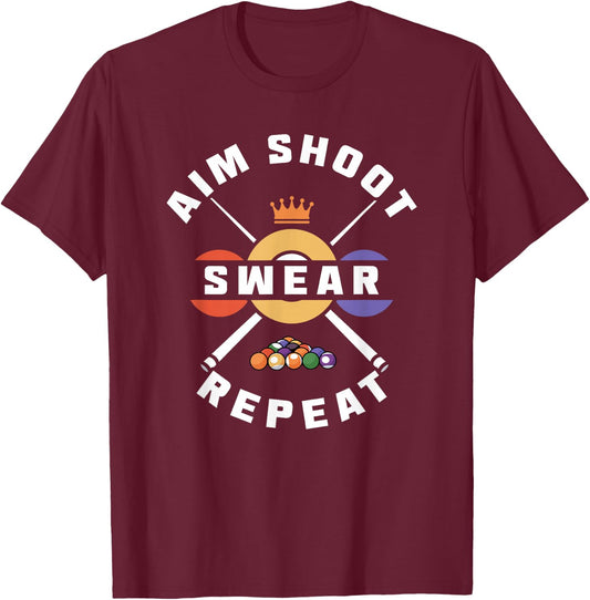Aim Shoot Swear Repeat T-Shirt - T-Shirt | Maroon
