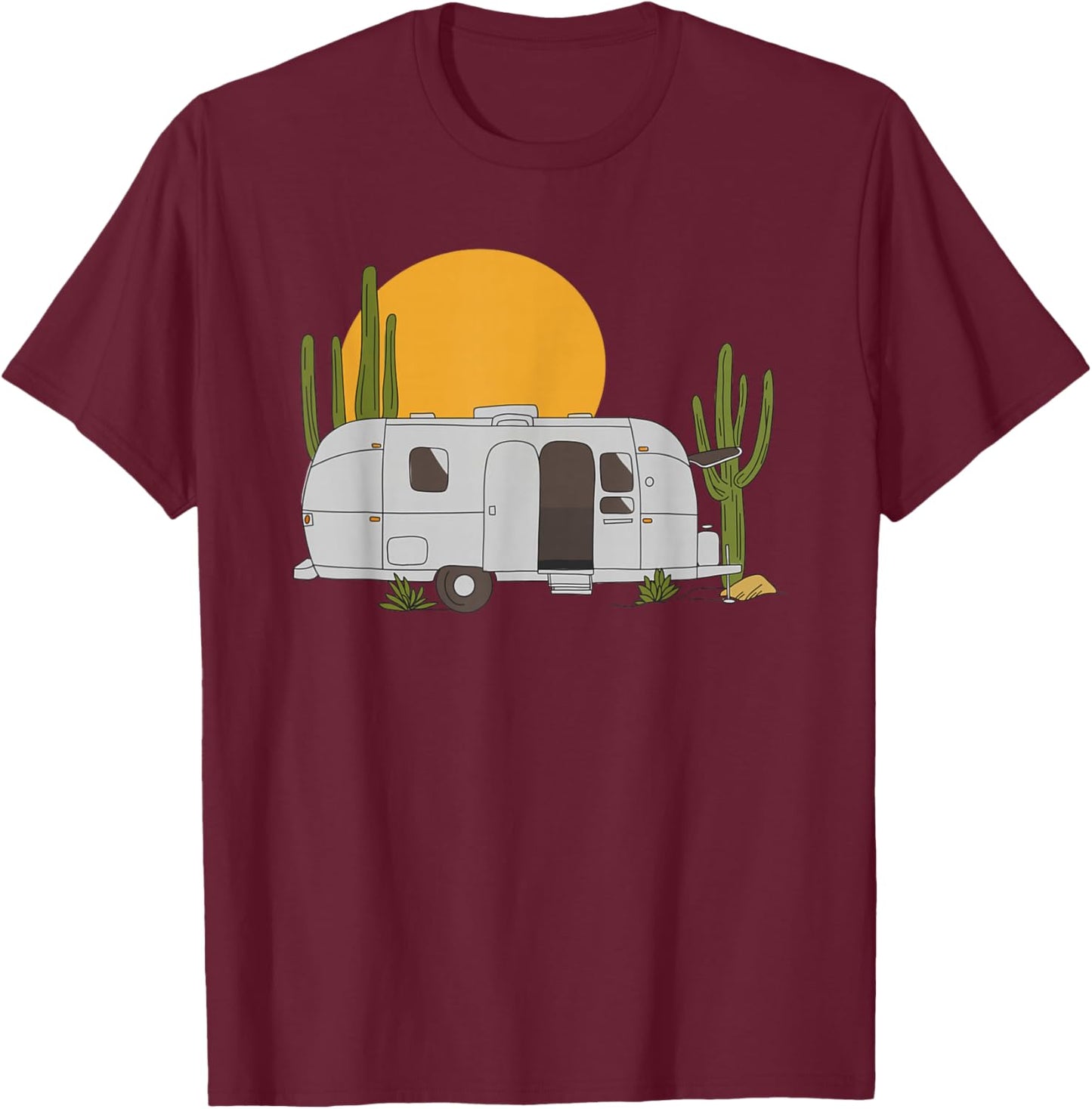 Vintage Retro Desert Sun Airstream Camping RV T-Shirt - T-Shirt | Maroon
