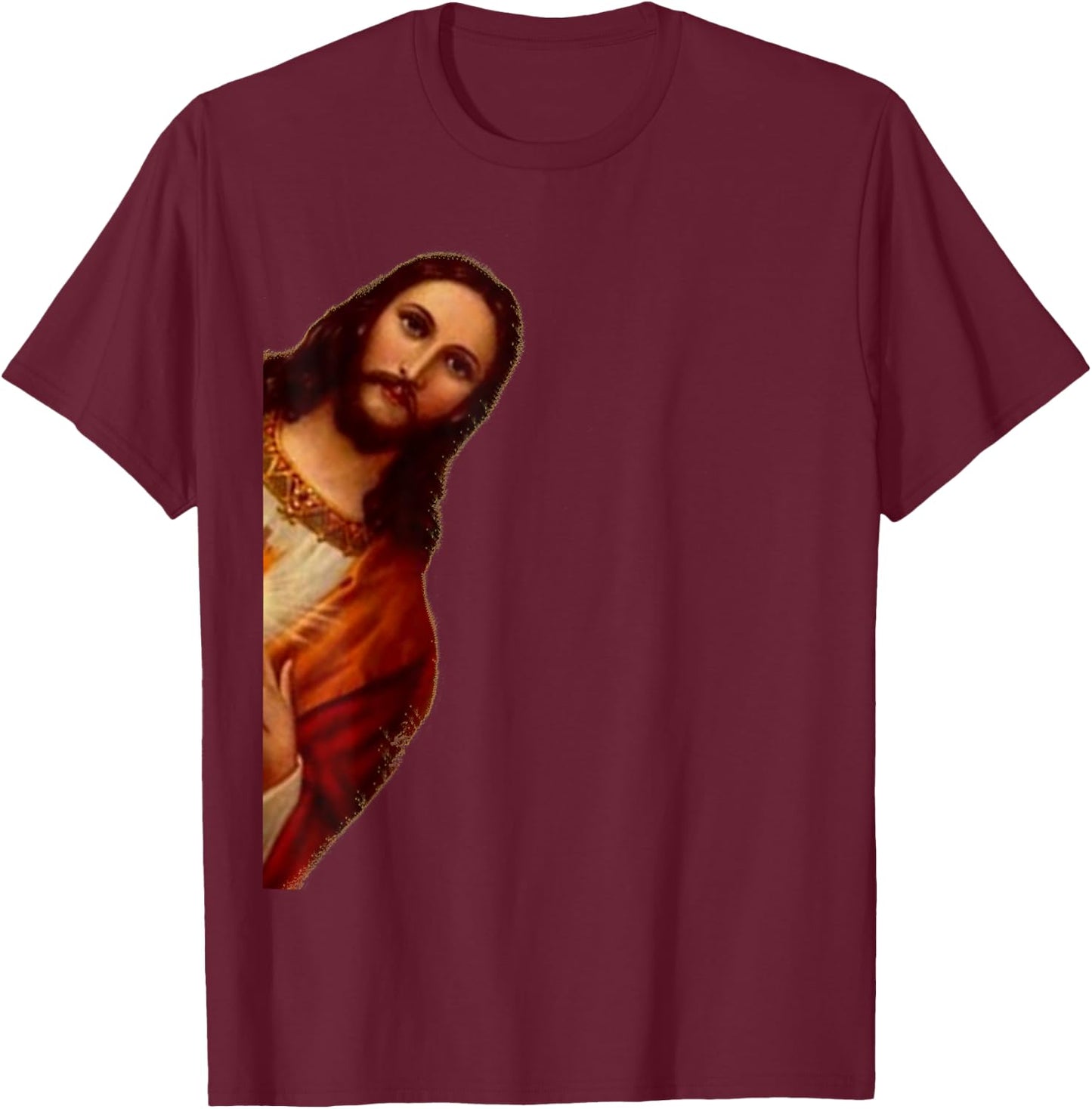 Jesus Peeking Out Funny shirt T-Shirt - T-Shirt | Maroon