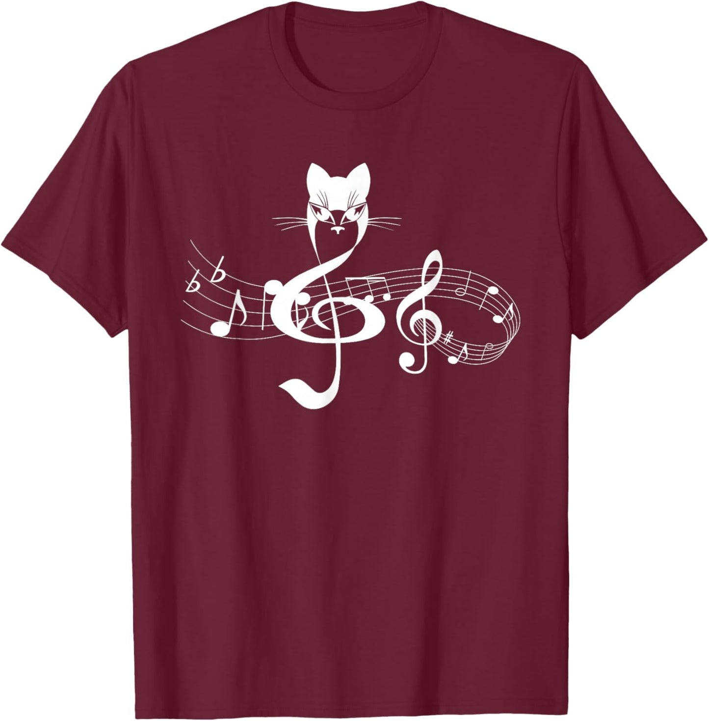 Music & Cats Lover Treble Clef Funny Cat Music Notes T-Shirt - T-Shirt | Maroon