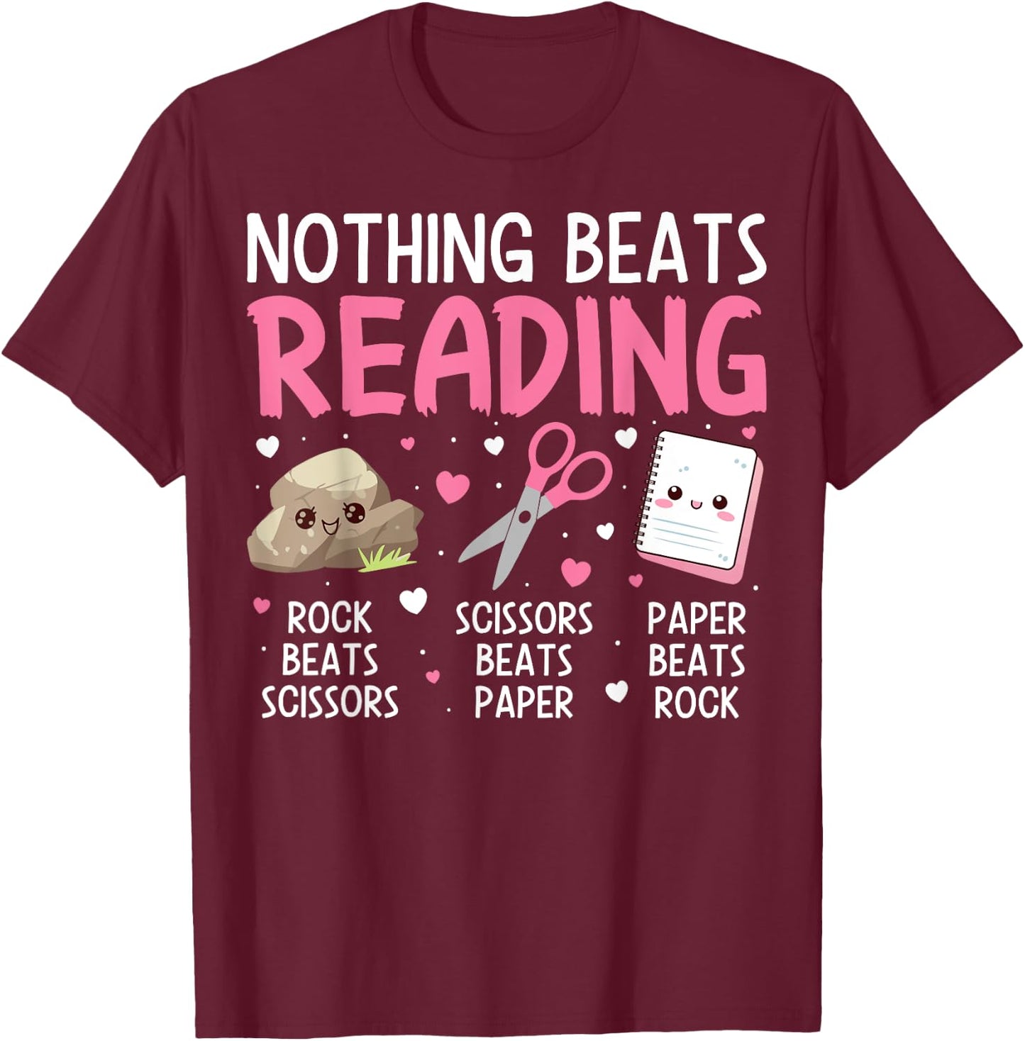 Rock Paper Scissors Vintage Nothing Beats Reading Hand Game T-Shirt - T-Shirt | Maroon