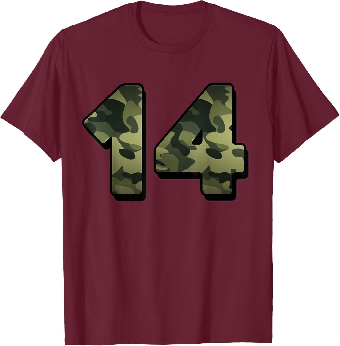 14th Birthday 14 Years Old Party Camouflage Gift T-Shirt - T-Shirt | Maroon