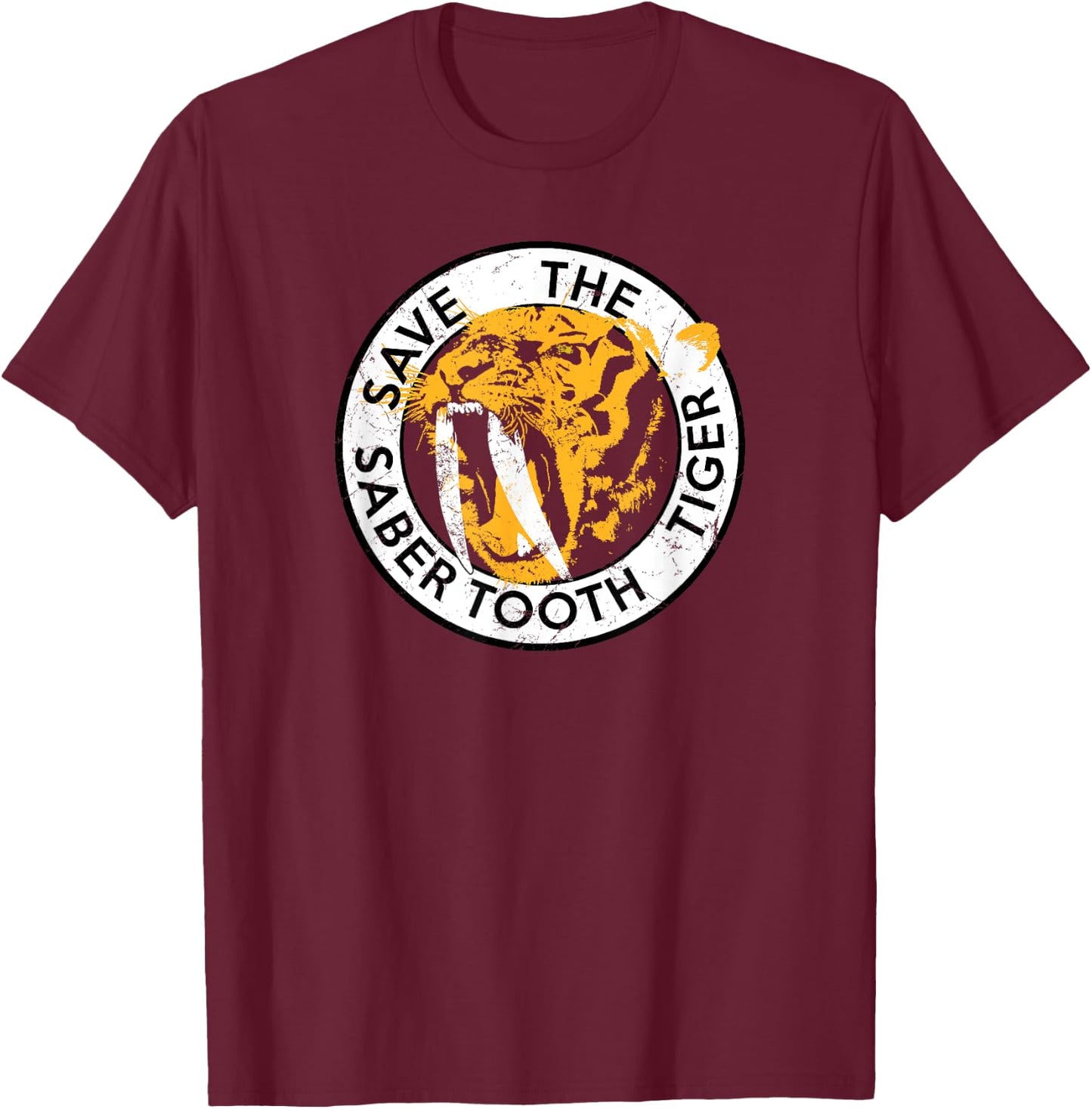 Saber-Tooth Tiger Big Cat Conservation Retro T Shirt Men Women Girls Kids T-Shirt - T-Shirt | Maroon