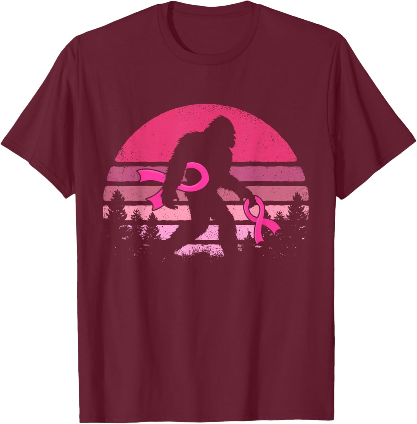 Sasquatch Pink Ribbon Funny Bigfoot Breast Cancer Awareness T-Shirt - T-Shirt | Maroon