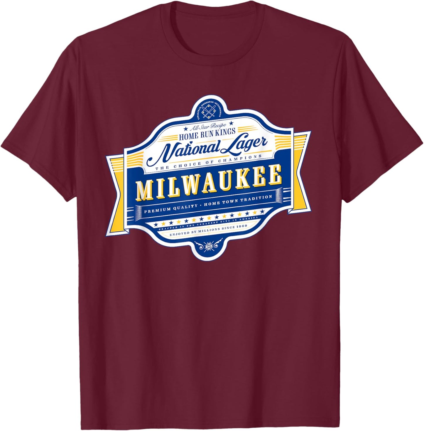 Milwaukee National Lager Beer Label T-Shirt - T-Shirt | Maroon