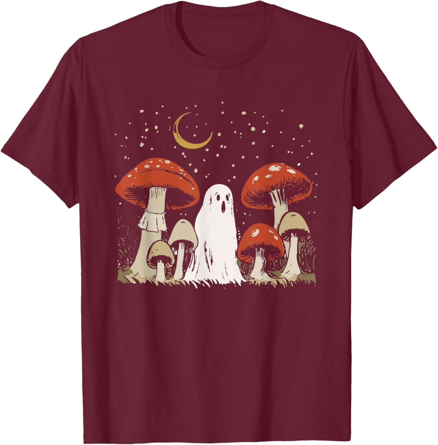 Halloween Mushroom Ghost Vintage Grunge 90 Aesthetic Graphic T-Shirt - T-Shirt | Maroon